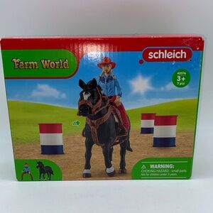 Schleich Farm World 3-Barrel Rodeo Racing Playset Cowgirl and Horse 42576